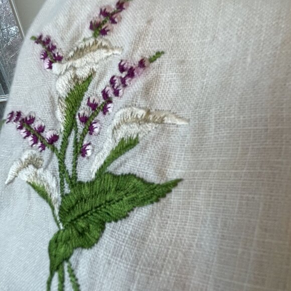 Nina McLemore White Linen Jacket Size 8 Embroidered Floral Blouse White Resort - Picture 5 of 10